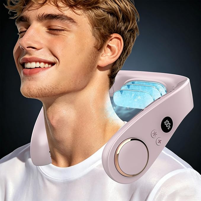 Neck Fan with Cooling Plate-Personal Fans for Your Neck with Flexible Adjustable Angle,LED Digital Display&4 Speeds,Cooling Neck Fan for Women Men Ventilador de Cuello Portatil Aire Frio Purple
