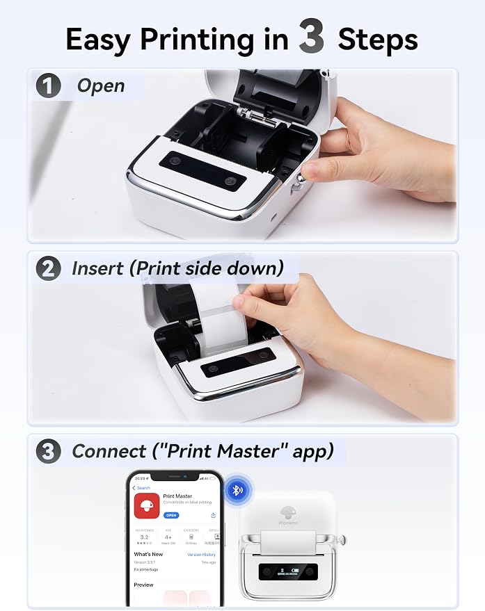 Phomemo M250 Label Maker Machine with 3 Roll Labels, 3 Inch Bluetooth Thermal Label Printer, Upgrade Portable Barcode & Address Label Maker for Business, Home, School, Logo Label, with 1.57'' x 1.18''