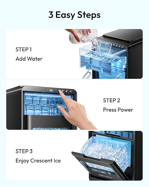 EUHOMY Countertop Crescent Ice Maker, 16Pcs in 12Mins, 35Lbs/24H, Auto Deep Cleaning, Timer, Adjustable Ice Thickness, Portable Ice Cube Maker for Whiskey/Coffee/Soft Drinks