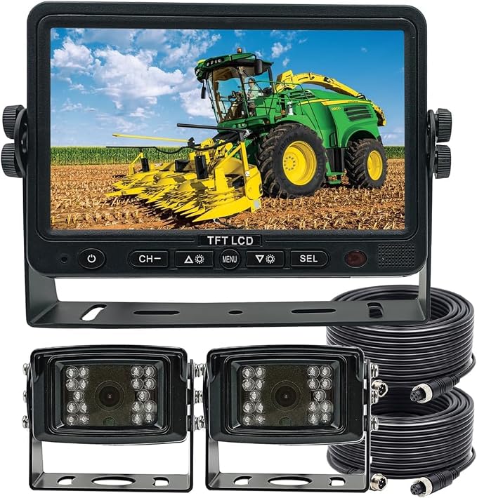7" Rear View Backup Camera System with 2 AHD 1080P Cameras - IP69K Waterproof, 10G Vibration Proof for Trucks, Tractors, RV, Heavy Duty Equipment, Industrial Grade, Enhanced Safety Reversing
