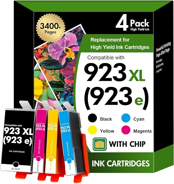 923 923XL 8130e Ink Cartridges Combo Pack with Chip: Replacement for HP 923e 923XL 923 Ink Cartridges for HP Printer OfficeJet Pro 8130e 8135e 8139e 8138e 8122e 8120 8124e 8125e 8130 8132e 8134e