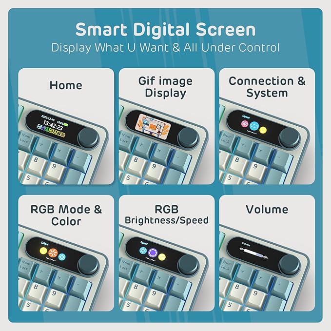 RK ROYAL KLUDGE S98 Mechanical Keyboard w/Smart Display & Knob, 96% RGB Wireless Gaming Keyboard BT/2.4G/USB-C, Hot Swappable Custom Keyboards, Software Support, Silent Computer Gaming Keyboard