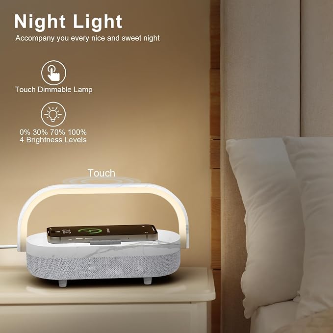 Nightstand Lamp with Wireless Charger,4 in 1 Touch Bedside Lamp Bluetooth Speaker,Portable Dimmable LED Night Light,Corporate Gifts Premium for Employees Clients,Birthday Gifts Women Wife Friend