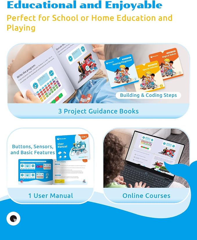 WhalesBot D3 Pro 12-in-1 STEM Wecode Pad Coding Robot Kit for Kids, 388-Piece Educational Building Set with Interactive Storytelling, Ideal Toy for Boys & Girls Ages 6-8