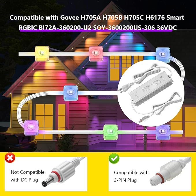 36V Power Adapter Compatible with Govee Permanent Outdoor Lights 2, Suitable for H705A Controller, Replace Transformer,Not Compatible with Other Brands and Models