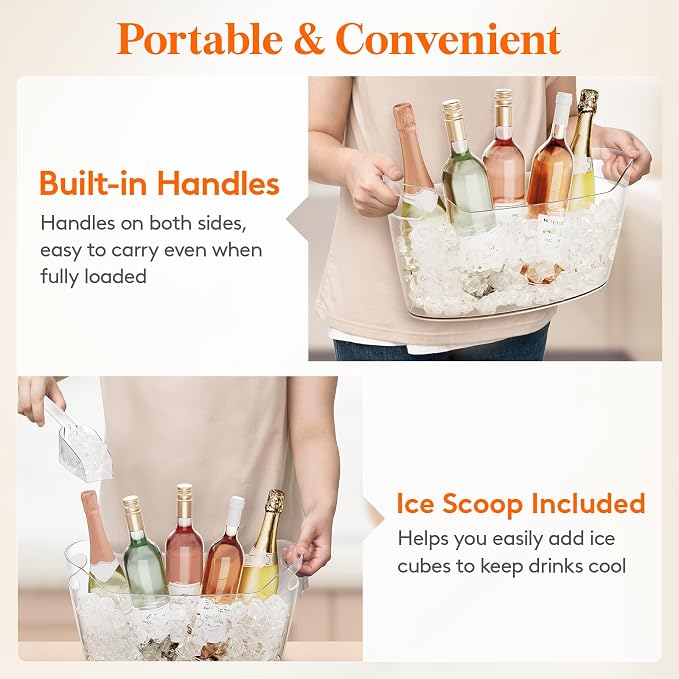 Lifewit 6.5L Ice Bucket for Parties 4 Pcs, Large Beverage Tub with Scoop, Drink Cooler for Dirty Soda Bar, Portable Champagne/Wine/Beer/Juice Table Chiller for Outdoor Bar & Mimosa Bar Supplies