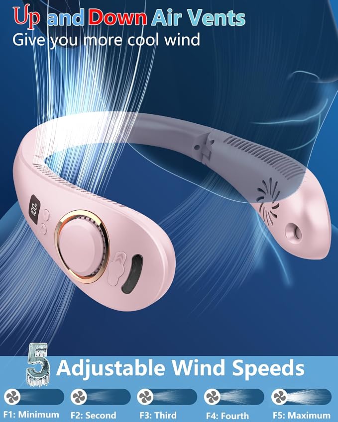 Neck Fans that Blow Cold Air Rechargeable,Mister Fan Portable Battery Operated 360°Cooling,Misting Flexible Head Wear Wireless Neck Fans for Women Men,Personal Cooler Device for Outside Summer Beach