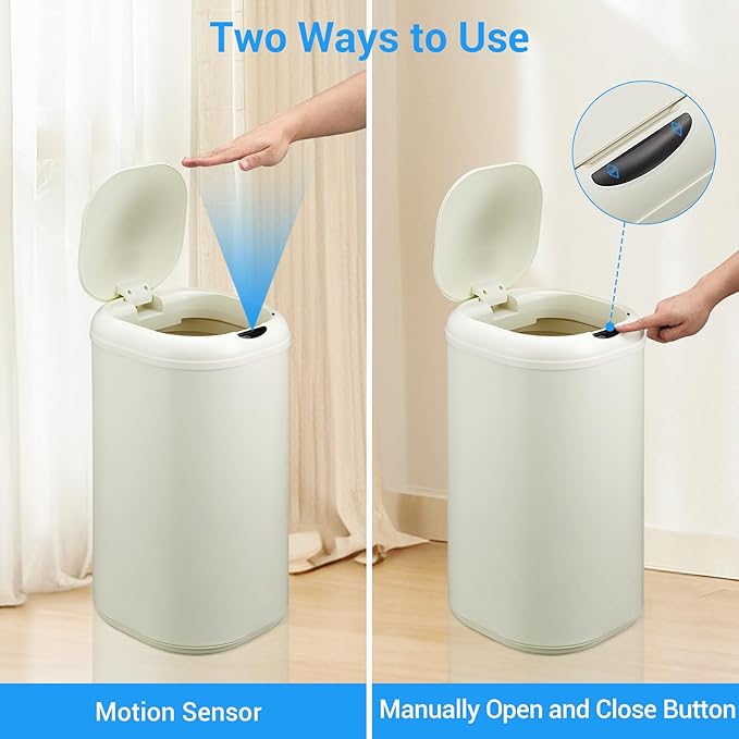 GarveeHome 8 gal Motion Sensor Trash Can with Lid, Automatic Kitchen Garbage Can Touchless, 30 L Smart Stainless Steel Waste Bin for Home Office Kitchen Bathroom, Beige