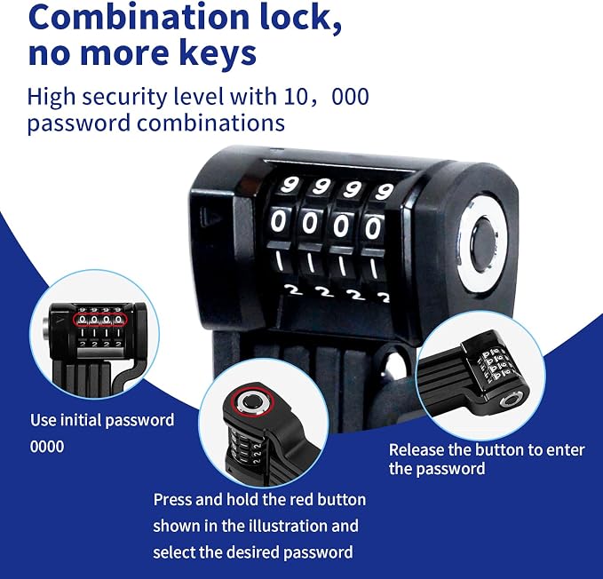 Auto Care Bike Fold Code Lock, 35 Inch Thickened Alloy Steel 4-Digit Combination Folding Lock with Lock Bracket, Heavy Duty Foldable Bicycle Lock with Reflective Spokes for Mountain Bikes, Bicycles