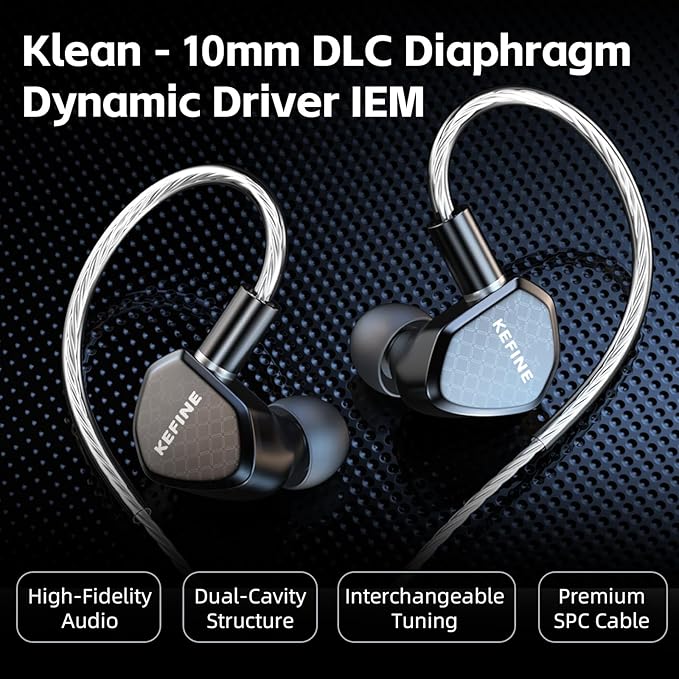Klean Hi-Fi in Ear Monitor, Wired Gaming Earbuds, 10mm DLC Diaphragm Dynamic Driver, Wired Earphones, Interchangeable Tuning Nozzles, HiFi IEM for Audiophile, Musician & Gaming(with Mic USB-C)