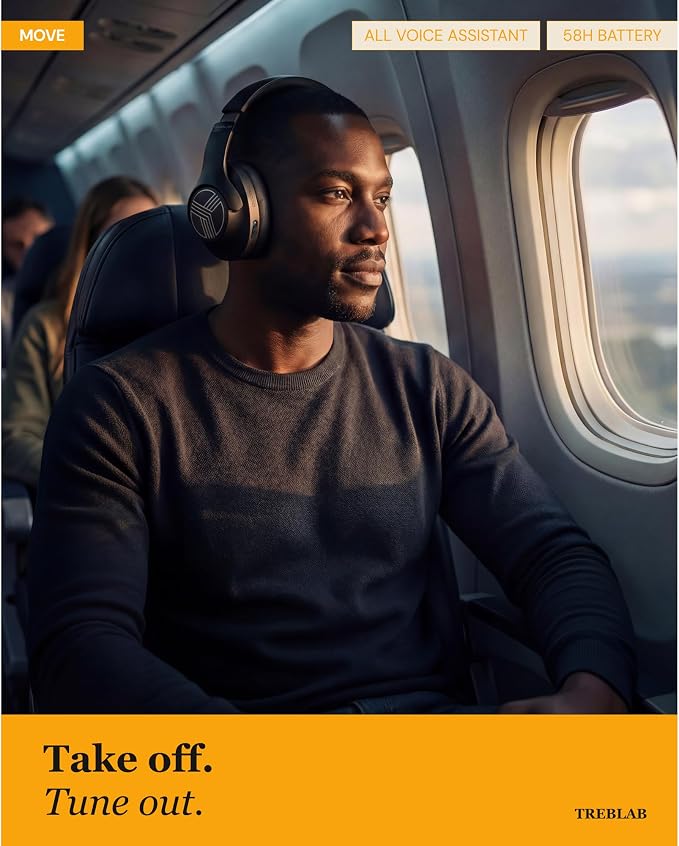TREBLAB Z2 Wireless Over Ear Headphones Bluetooth, Hybrid ANC, 58H | IPX4 Sweatproof, Foldable with Case, Multipoint BT 5.3, Gaming Mode 65ms, 40mm Driver, 2-3H Charge Time