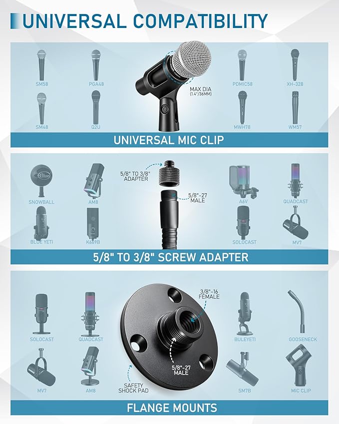 Microphone Stand - 24-INCH Heavy-Duty Flexible Gooseneck Desktop Mic Stands Holder with Flange Mount Base for Lectern Podium Podcast Meetings Lectures Streaming Gaming Studio