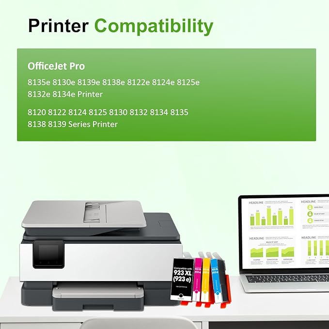 923 923XL 8130e 8120e Ink Cartridges Combo Pack with Chip: Replacement for HP Printers Ink 923e 923 923XL for HP 923 OfficeJet Pro 8130e 8135e 8138e 8139e 9130 8125e 8122e 8120 8124e Printer (4 Pack)