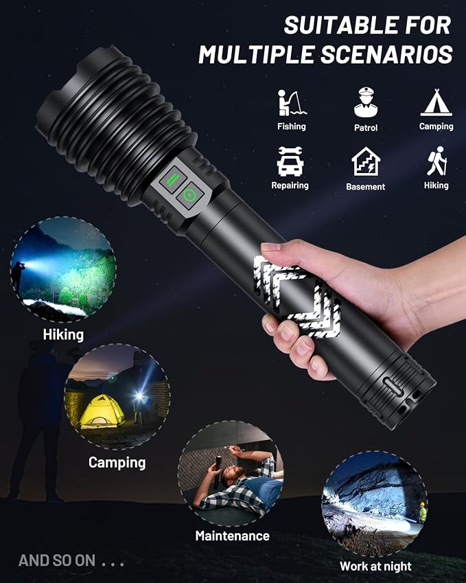 Flashlights 600,000 High Lumens, 6 Modes with Fast Charge, Super Bright Rechargeable Powerful Flashlight IP67 Waterproof & Shock Resistant for Outdoor Activities