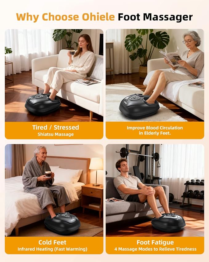 Foot Massager with Heat, Shiatsu Foot Massager with Remote, Electric Feet Massage Machine for Neuropathy,Plantar Fasciitis, Circulation, FSA Eligible HSA Store Eligible Massager (Deep Black,Corded)