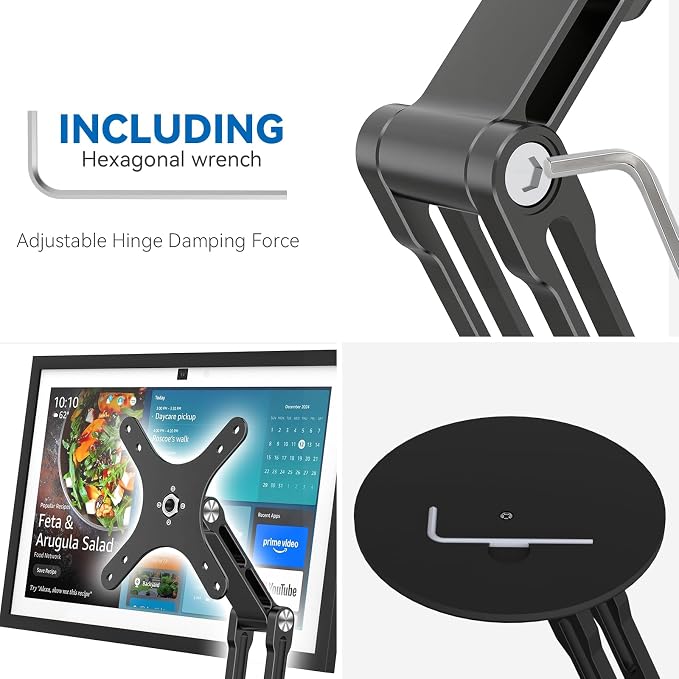 Swivel and Tilt Stand for Echo Show 15 (Gen 1, Gen 2), Portable Monitor Stand, Adjustable Angle and Height with 360° Rotation Bases, Switching Between Landscape and Portrait Screens (Black)