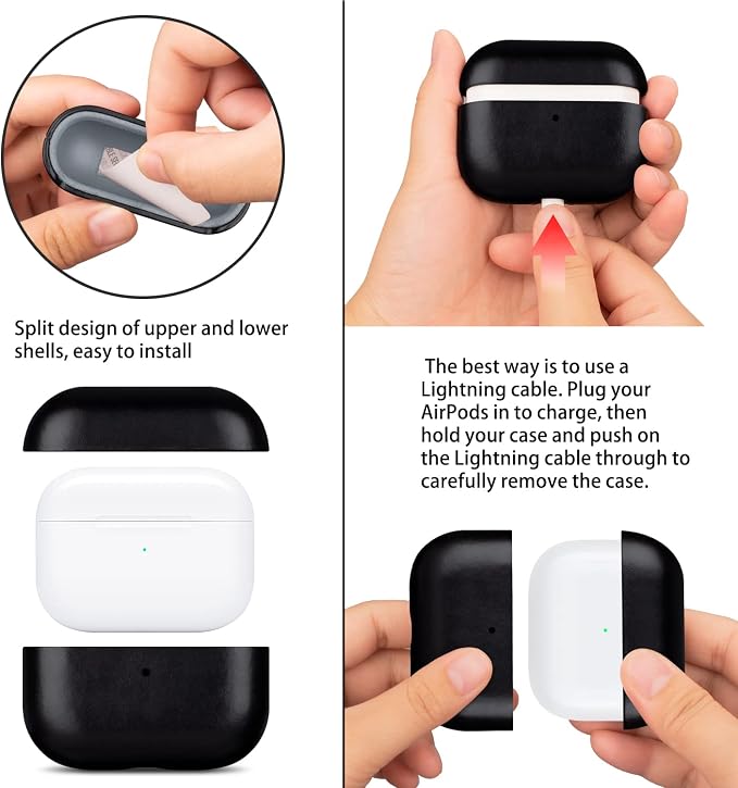 Maogoam for AirPods Pro 2 Leather Case Cover with Button, Genuine Crystal Vegetable Tanned Oil Wax Leather Case for AirPods Pro 2nd Generation, Retro Elegant Style, Front LED Visible, Gloss Black