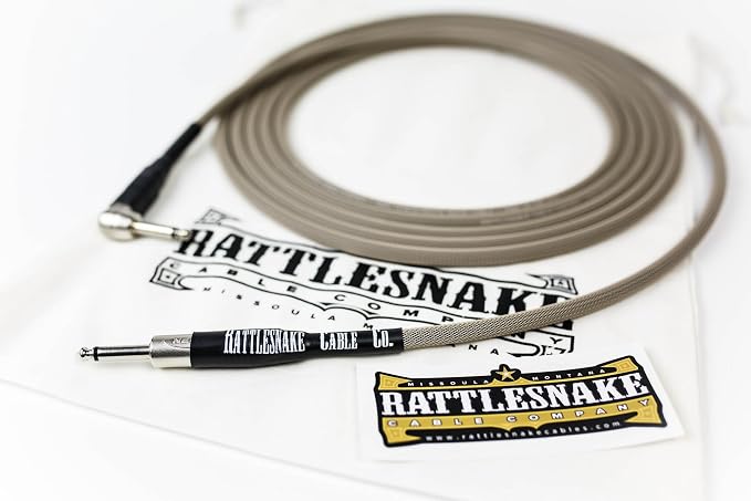 Rattlesnake Cable - 15 Foot Standard Dirty Tweed Guitar Instrument Cable Straight to Right Angle 1/4-Inch plugs