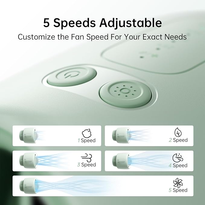 JISULIFE Stroller Fan Baby Large, Safe Bladeless for Crib, Desk, 4000mAh Battery Rechargeable Portable Cooling Fan with Air Turbo Tech, Night Light, Food-Grade Gift for Mom/Dad/Friend - Green