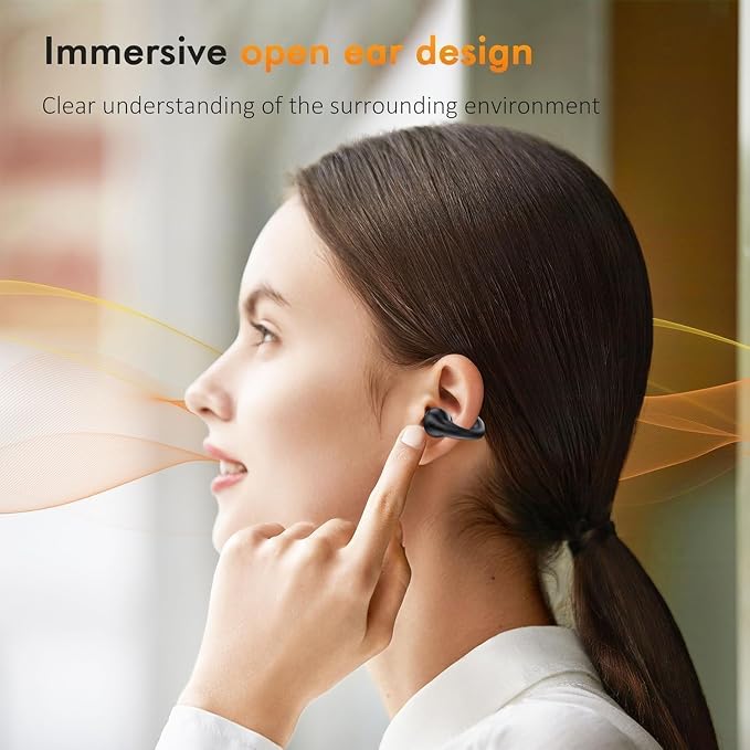 Open Ear Bone Conduction Headphones, Bluetooth Lightweight Clip On Earbuds Comfort with Digital Display Charging Case Sport Earphones Built-in Mic Waterproof for Running Fitness Exercise, Matte Black