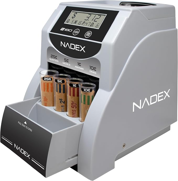 Nadex S180 Digital Coin Sorter and Counter – Displays Total and Denomination Values, Black