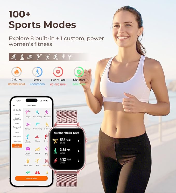 Iaret Smart Watch for Women, 1.83" HD Fitness Tracker with 4 Bands, Answer/Make Calls, Heart Rate/Sleep/SpO2/Step Tracking, 100+ Sport Modes, Android/iPhone Compatible Gift (Purple Gold)