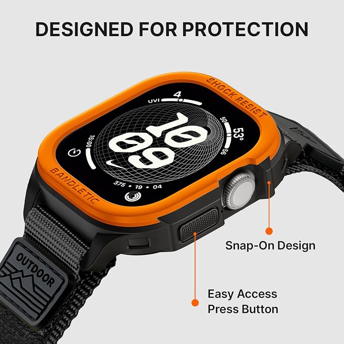 Bandletic Rugged Case with Band Compatible with Apple Watch 49mm(Ultra 3/2/1),46mm(Series 11/10), 45mm(Seriess 9/8/7),44mm(SE3/SE2/SE/6/5/4), Protective Cover Sport Accessories for iWatch Men