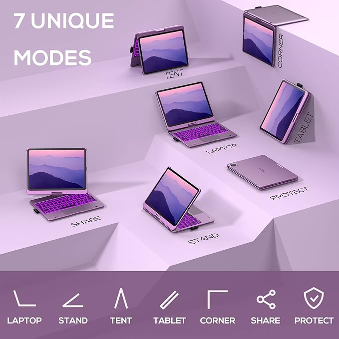typecase Touch Keyboard Case for iPad Air 11-inch(M4/M3/M2, 2026/2025/2024) & iPad Pro 11(4th/3rd/2nd/1st Gen),Multi-Touch Trackpad,11-Color Backlight,360°Rotatable for iPad Air 5/4th Gen, Violet