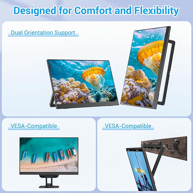 Veout Portable Monitor 14 Inch Ultra-Slim IPS FHD USB C HDMI Travel Monitor for Laptop with Kickstand & Speakers, for Laptop PC, Phone, Mac