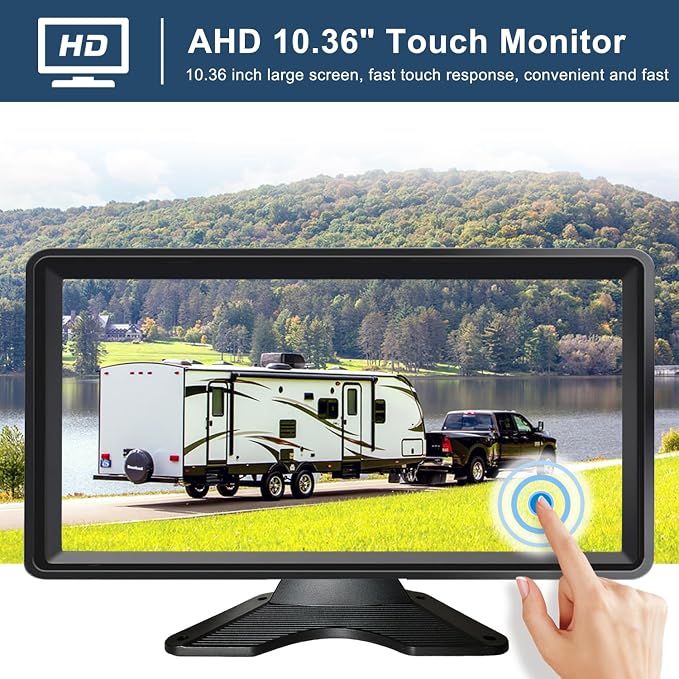 5-Channel Wired Cameras Backup Camera 10.36" HD Monitor Touch Screen with 128GB DVR Recording, IP69 Waterproof Truck Trailer Tractor Rear Side Front