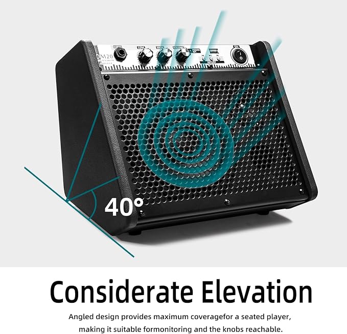 Coolmusic DM20 20W Bluetooth Personal Monitor Amplifier Electric Drum Amplifier Speaker,Keyboard Speaker with USB Interface(Including E-Drum Noise-Reduction Cable) (Black)