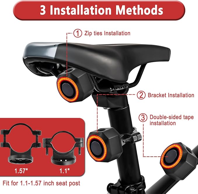 USUPERINK Turn Signals for Ebike, Bike Turn Signals, Bike Blinkers Front and Back, Bike Tail Light USB Rechargeable with Horn, IP65 Waterproof Anti-Theft Alarm, Auto On Off, for Bicycle,Ebike,Scooter