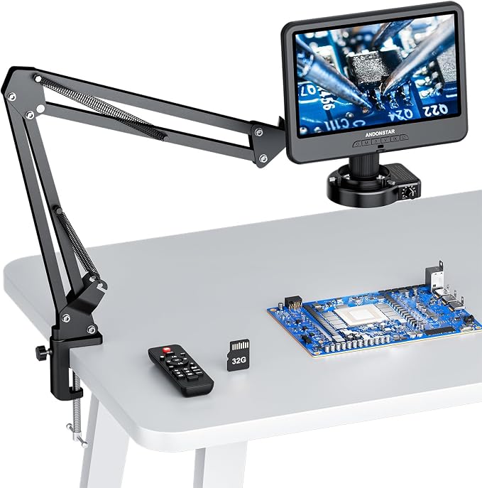 Andonstar AD109 Digital Microscope with 10.1" Screen for Adults, Flexible Boom Arm Stand Soldering Microscope, Coin Microscope Full View for Error Coins with 56 LED Ring Light, 32GB Card