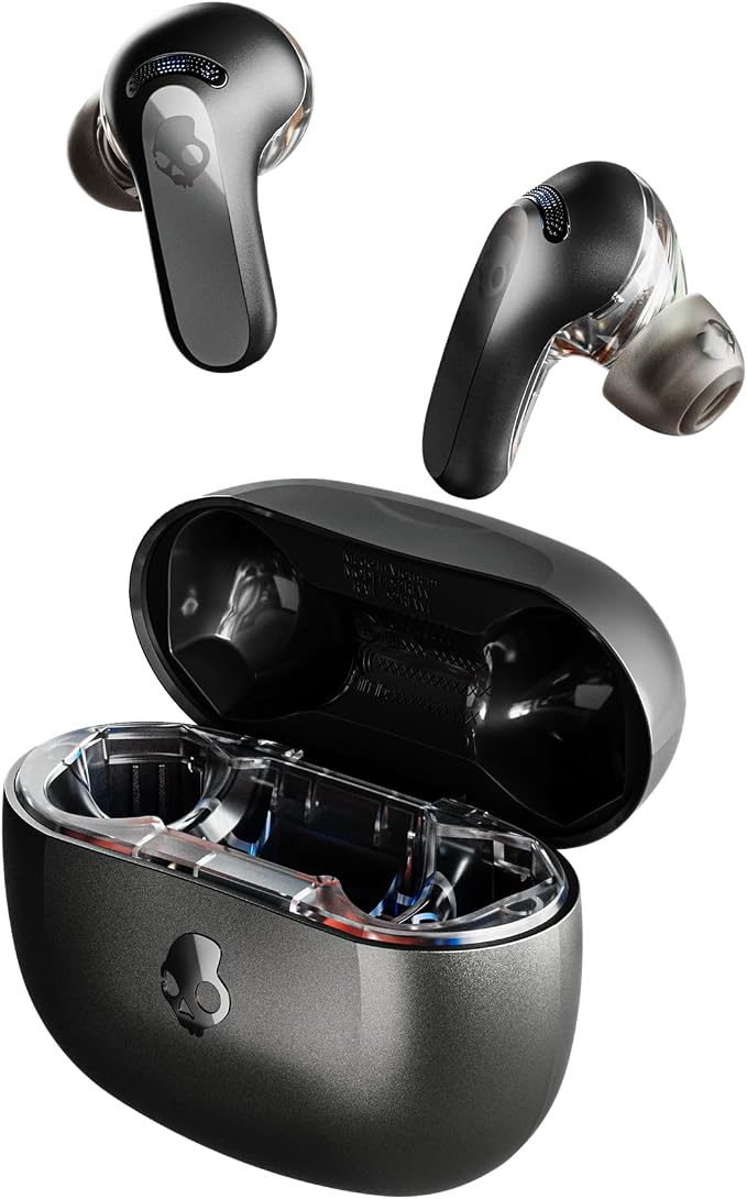 Skullcandy Rail ANC Wireless Earbuds, Bluetooth Headphones, Active Noise Cancelling, Up to 38 Hours Battery, Microphone for iPhone Android, Customizable via App - True Black