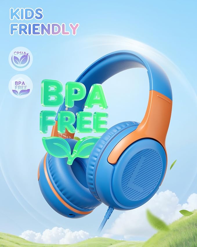 awatrue Kids Headphones Wired - Toddler Headphones with Microphone, Over-Ear Headphones, 85/94dB Volume-Limiting, 3.5mm Jack, Foldable On-Ear Design - Safe & Comfortable for Learning & Entertainment