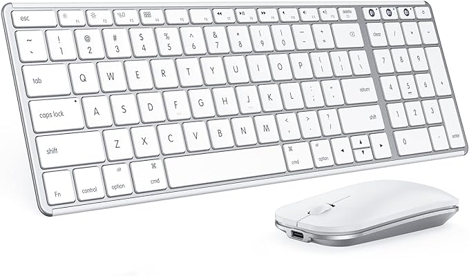seenda Bluetooth Keyboard and Mouse Combo for Mac, SKM64-2 Rechargeable Silent Wireless Keyboard Mouse Compact Slim, 3 Multi-Device Connection, Compatible for Mac MacBook Pro/Air iPad, White Silver
