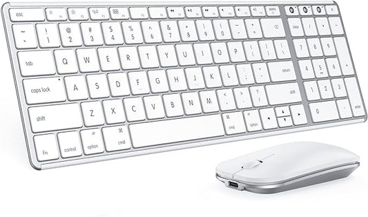seenda Bluetooth Keyboard and Mouse Combo for Mac, SKM64-2 Rechargeable Silent Wireless Keyboard Mouse Compact Slim, 3 Multi-Device Connection, Compatible for Mac MacBook Pro/Air iPad, White Silver