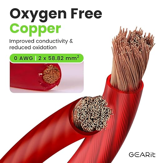 GEARit 0 Gauge Wire OFC 25 ft Red, 1/0 OFC Wire Battery Cable, Oxygen-Free Copper Power Wire for Car Audio Amp, RV, Marine, Inverter
