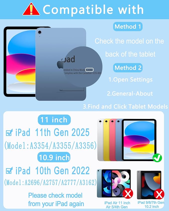 EAMPANG Case with Keyboard for iPad A16 11th 10th Generation 11/10.9 inch,Rainbow Backlit Detachable Keypad Rotatable Magnetic Cover with Pencil Holder for iPad 11 2025 10 Gen 2022 Black