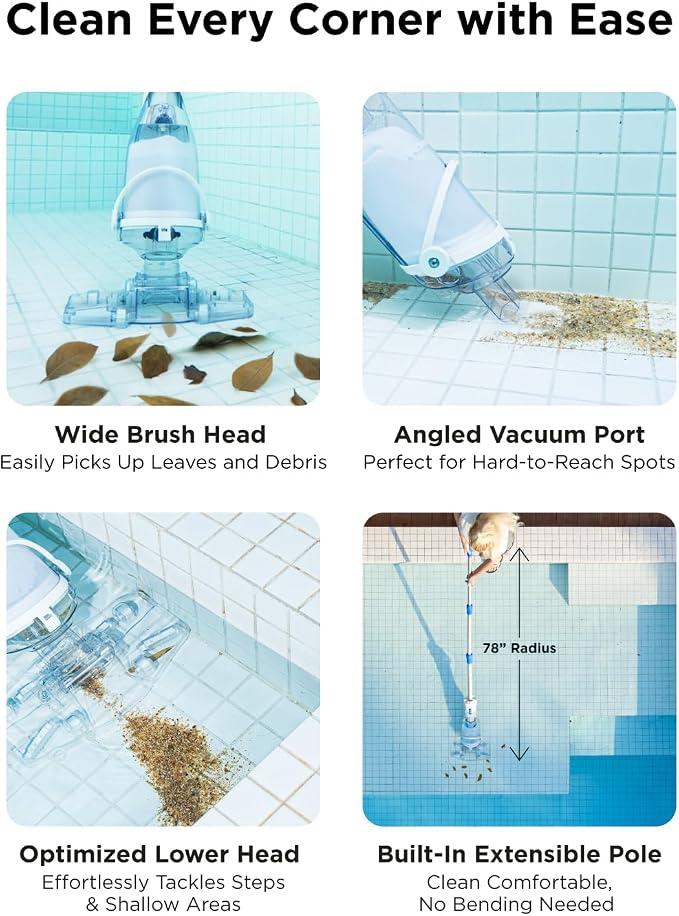 InoKraft Pool Vacuum for Above Ground Pool, Cordless Pool Vacuum for Inground Pools, Rechargeable Pool Cleaner with 18.5 GPM Suction, Above Ground Pool Vacuum with 59” Extendable Pole, Yellow