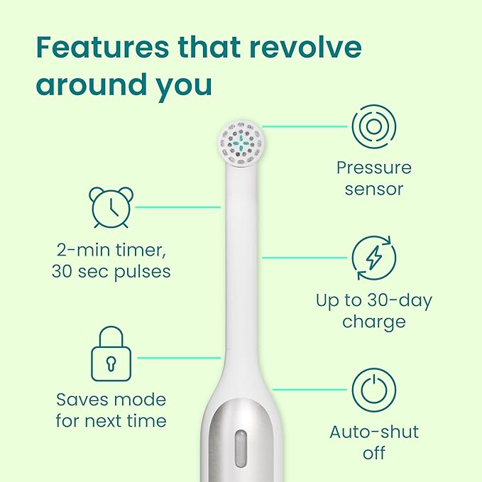Quip Rev Oscillating Rechargeable Electric Toothbrush with Extra Brush Head - Soft Bristles, Pressure Sensor, 3 Intensities, 30-Day Battery Life, 2-Min Timer, Travel Case, Mirror Mount - Silver Cloud