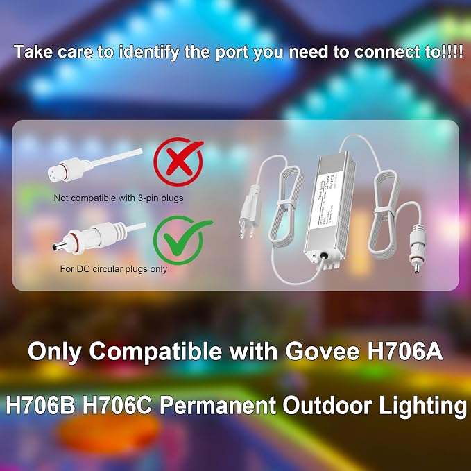 36V 3A Waterproof Power Supply for Govee Permanent Outdoor Lights,Compatible with Govee H706A H706B H706C Permanent Outdoor Lights Power Adapter Cord(White)