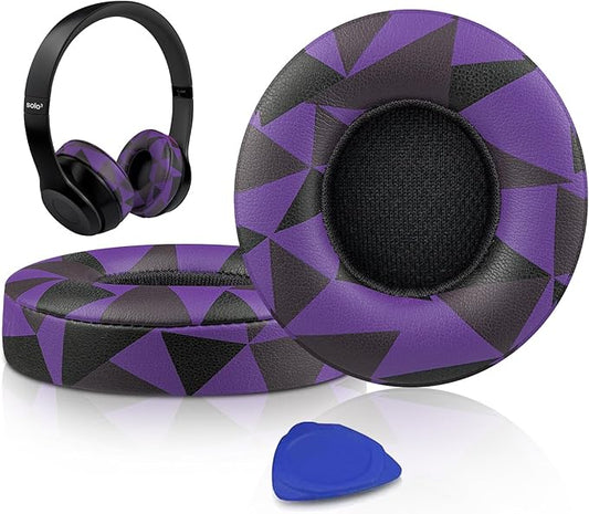 SoloWIT Earpads Cushions Replacement for Beats Solo 2 & Solo 3 Wireless On-Ear Headphones, Solo2 Solo3 Ear Pads with Soft Protein Leather, Added Thickness - Purple Black