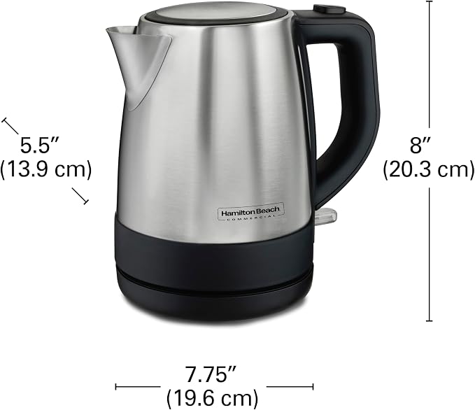 Hamilton Beach Commercial HKE110 1 Liter Hot Water Tea Kettle, Hospitality Rated, Stainless Steel
