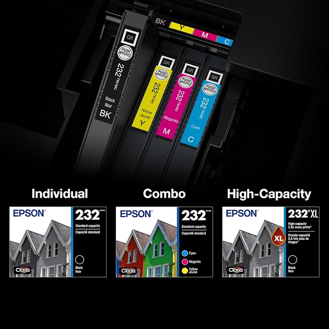 EPSON 232 Claria Ink Standard Capacity Black & Color Cartridge Combo Pack (T232120-BCS) Works with WorkForce WF-2930 ,2950 and Expression XP-4200, 4205