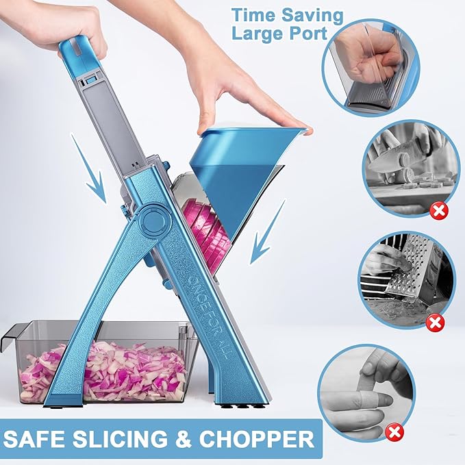 QYKIC Upgrade Safe Mandoline Slicer for Kitchen, Vegetable Chopper Slicer, Potato Slicer Thickness Adjuster, Veggie Onion Dicer for Quick Meal Prep