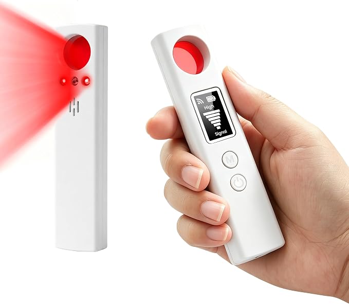 Hidden Camera Detector, 6-in-1 Camera Finder w/LED Screen, GPS Tracker & Bug Detector, Portable Privacy Protection for Travel, Office, Hotel, Car (White)