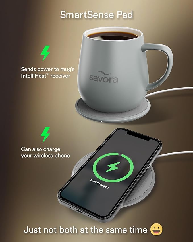 12oz IntelliHeat™ Coffee Mug | Barista’s Choice | Exclusive Wireless SmartSense Pad | Maintains Perfect 135°F | Hand-Crafted Ceramic Mug & Lid | for Tea Drinkers | Backed for Life - Grey