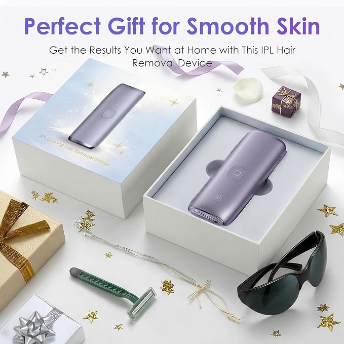 IPL Laser Hair Removal Device for Women & Men, 25J Sapphire Ice Cooling for Nearly Painless Hair Removal, Visible Hair Reduction in 2 Weeks, Skin Sensor & Auto Flash for Full Body,Violet