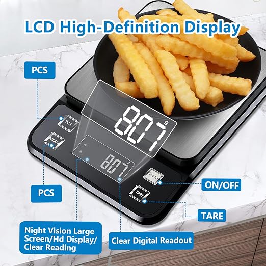IPX7 Waterproof Food Scale 0.01oz/0.1g Precision Kitchen Scale Precisely Measures Grams and Ounces11lb/5kg Stainless Steel Digital Food Scales for Kitchen Gram Scale for Cooking, Baking